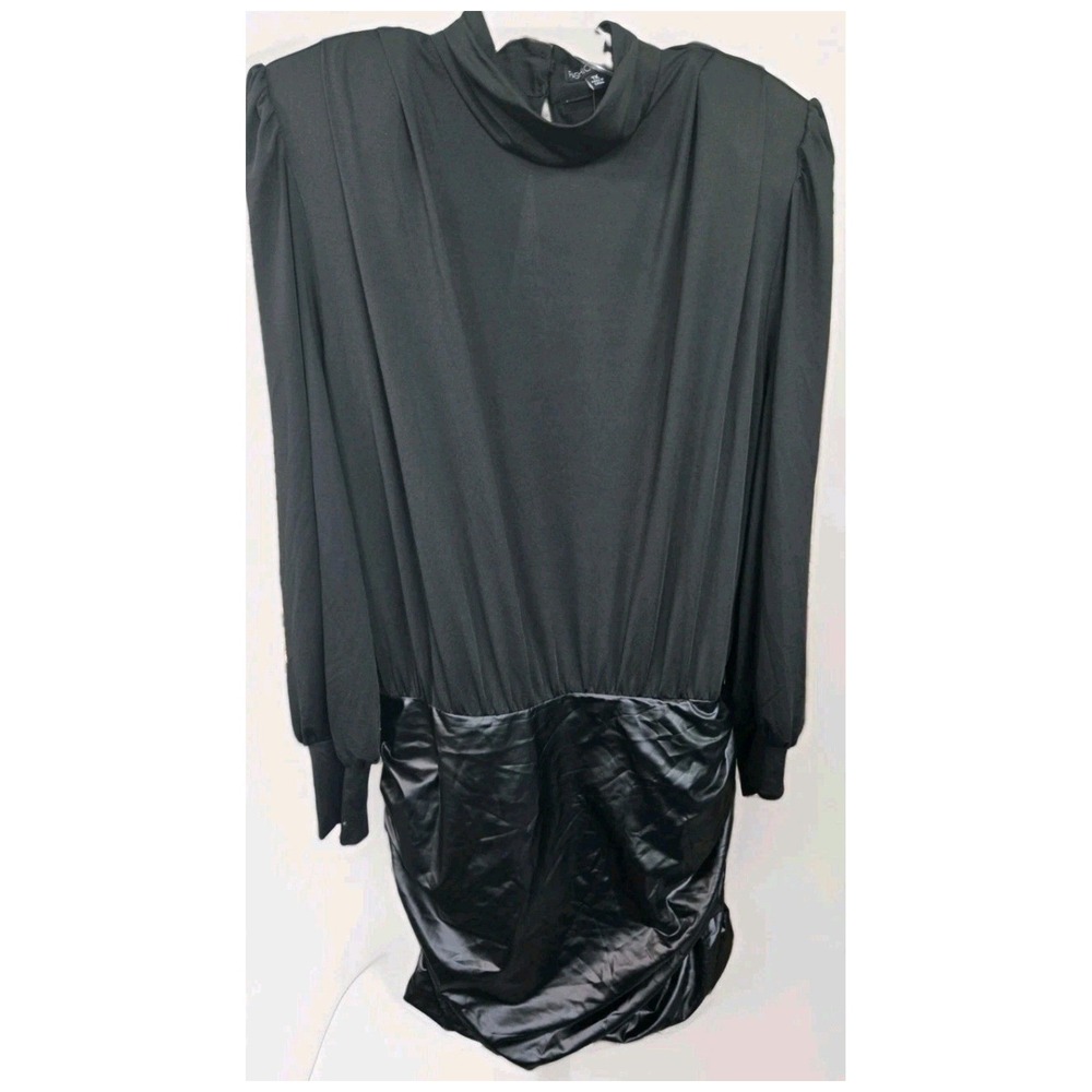 Fashion Nova She Means Business Mini Dress Black Padded Shoulder Open Back 1X